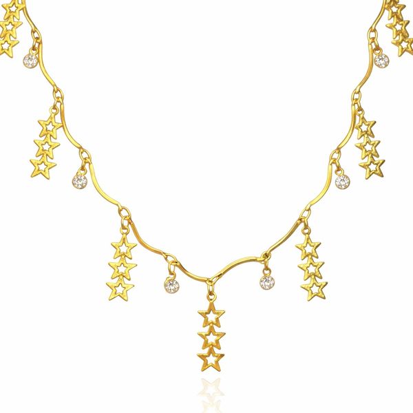 Colar Estrela Tripla Pendurado Banhado A Ouro 18K