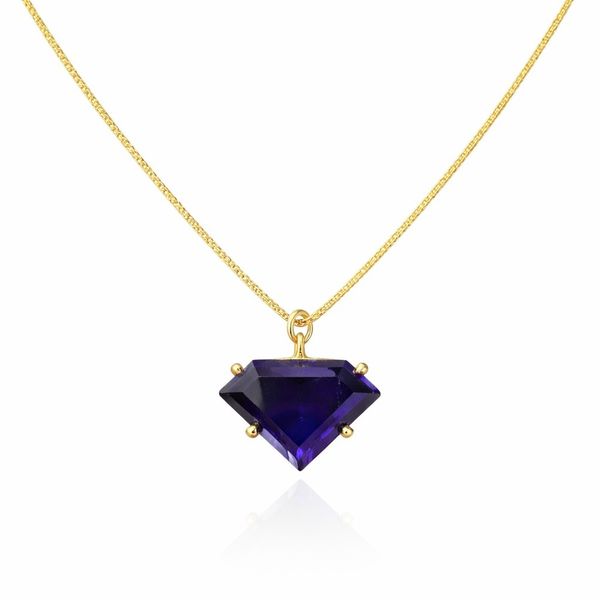 Colar Diamante Roxo Banhado A ouro 18K