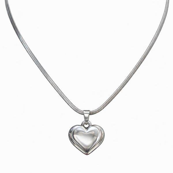 Colar Laminada Coração Fecho Lagosta Aço Inoxidável 