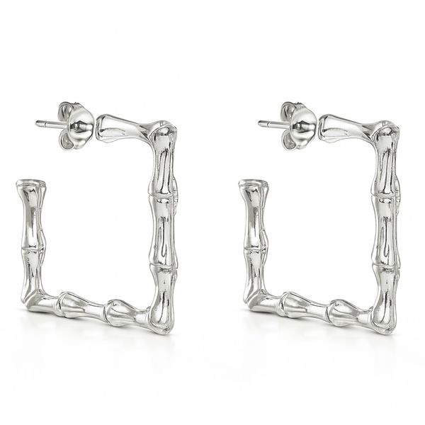 Brinco Argola Quadrada Bamboo Banhado a Prata 925