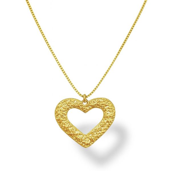 Colar Coração Textura Banhado A Ouro 18K