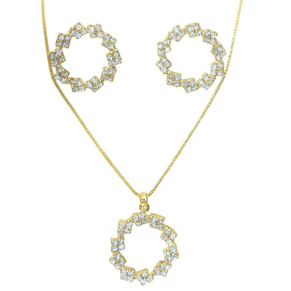 Conjunto Coroa Flor Strass Banhado A Ouro 18K