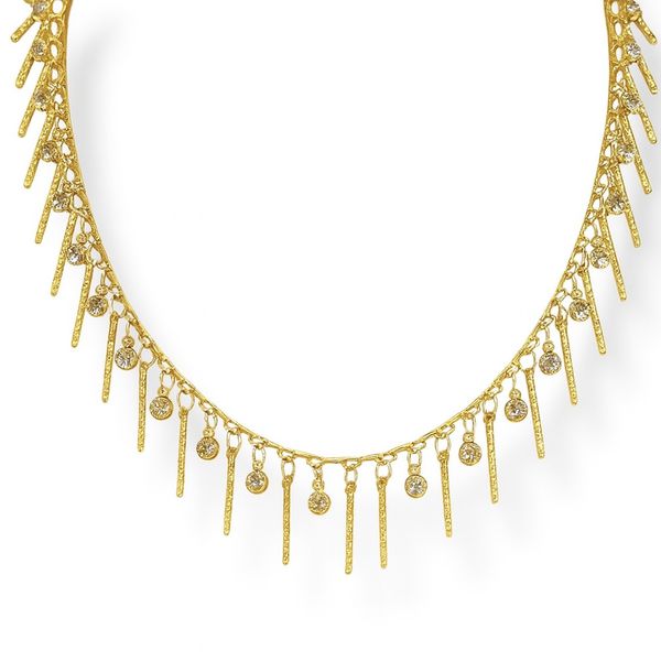 Colar Palitos Strass Pendurado Banhado A Ouro 18K