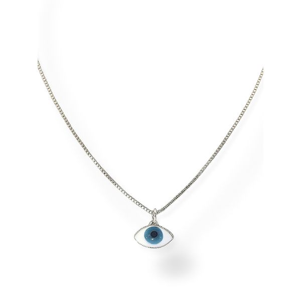 Colar Olho Grego Terceiro Branco Azul Claro Banhado A Prata 925
