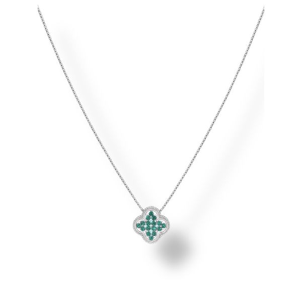 Colar Trevo Verde Mini Cravejado Banhado A Prata 925