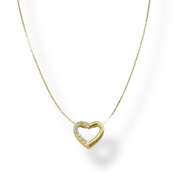 Colar Malha L90 Coração Vazado Liso Cravejado Banhado A Ouro 18K
