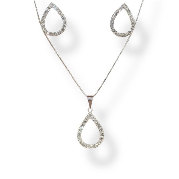 Conjunto Gota Vazada Strass Banhado A Prata 925