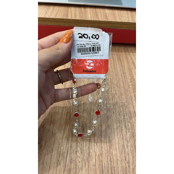 Pulseira Pérola Tiffany Vermelha Banhado A Prata 925