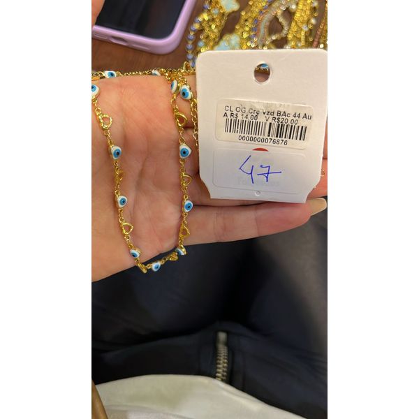 Colar Olho Grego Vazado Branco Azul Claro Banhado A Ouro 18K