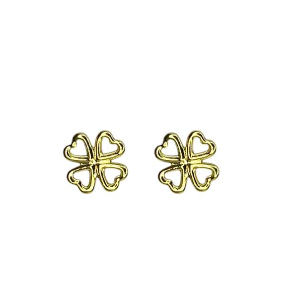 Brinco Quatro Trevo Vazado Banhado A Ouro 18K