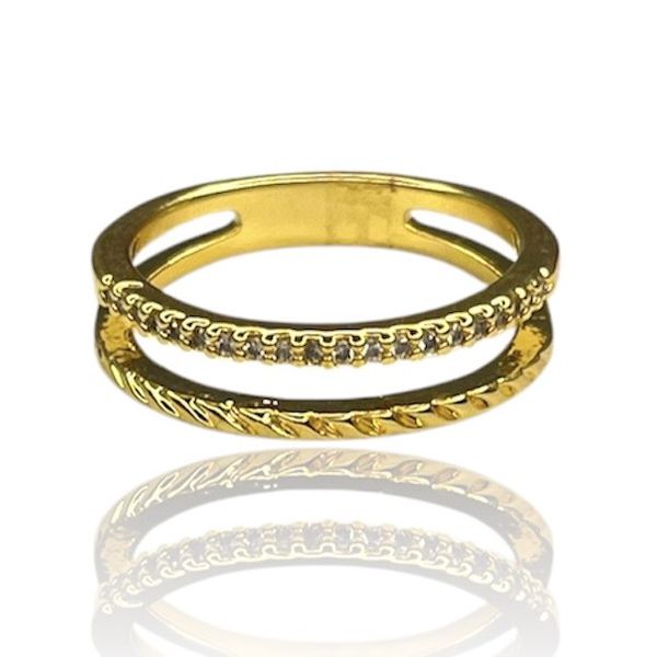 Anel Aparador Duplo Cravejado Banhado A Ouro 18K