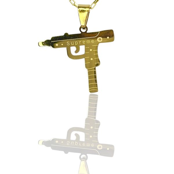Pingente Metralhadora Aço Dourado 
