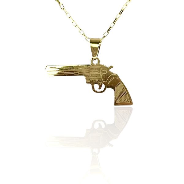 Pingente Revólver Aço Dourado 