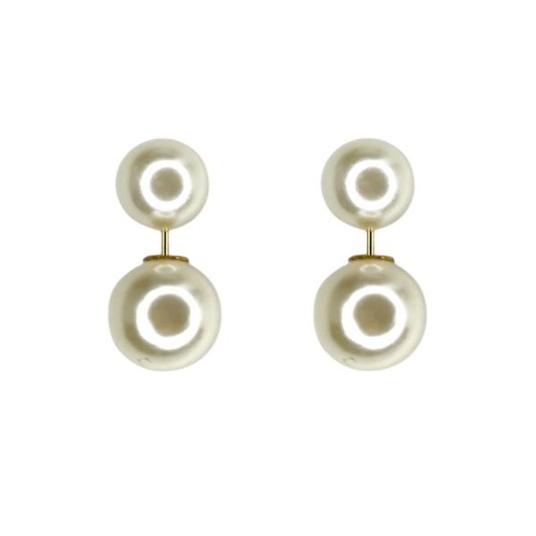 Brinco Pérola Dupla AB Banhado A Ouro 18K