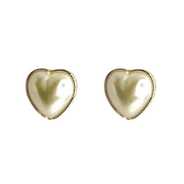 Brinco Pérola Coração Moldura Banhado A Ouro 18K
