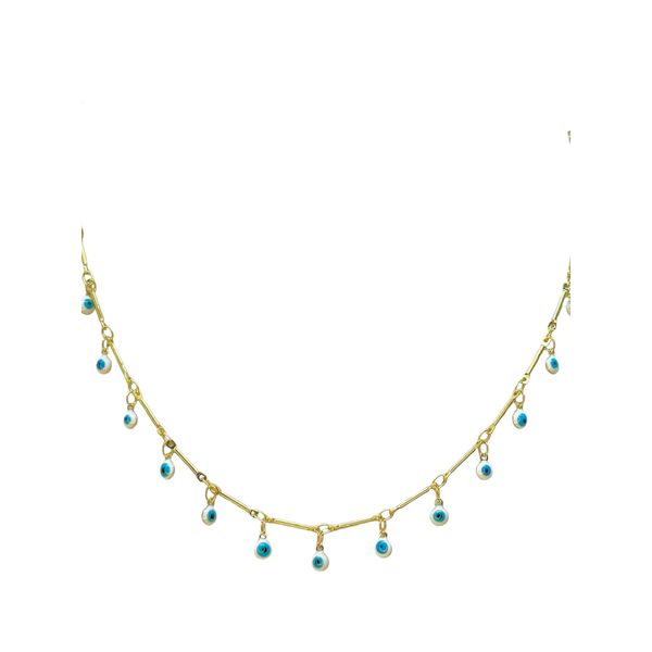 Colat Olho Grego Branco Azul Claro Pendurado Banhado A Ouro 18K