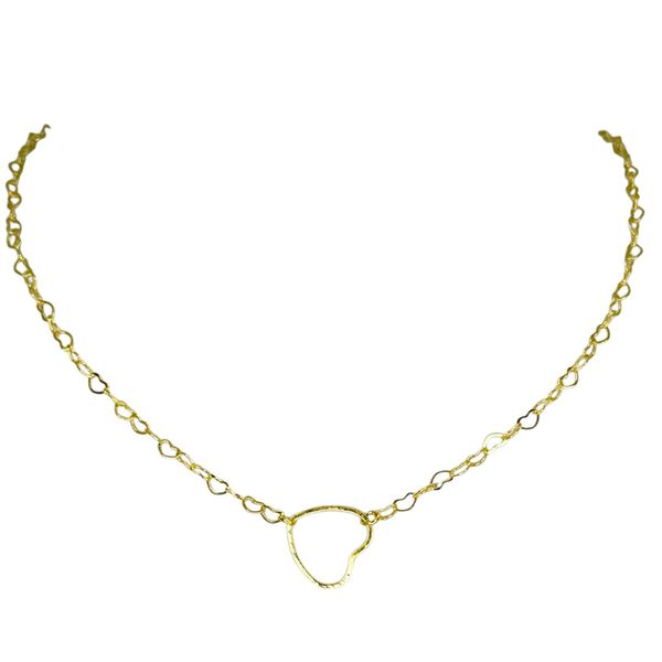 Colar Elo Coração Meio Banhdo A Ouro 18K