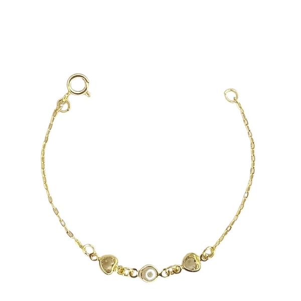 Pulseira Infantil Coração Pérola Banhado A Ouro 18K
