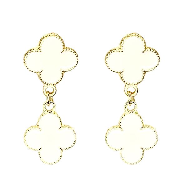 Brinco Trevo Branco Virgínia Banhado a Ouro 18K 