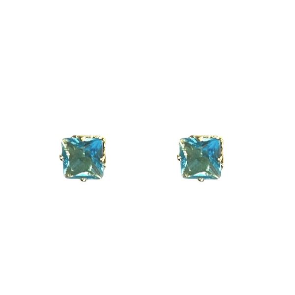 Brinco Quadrado Azul Zircônia Banhado A Ouro 18K