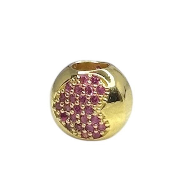Pingente Berloque Coracaou Pedra Rosa Zircônia Banhado A Ouro 18K