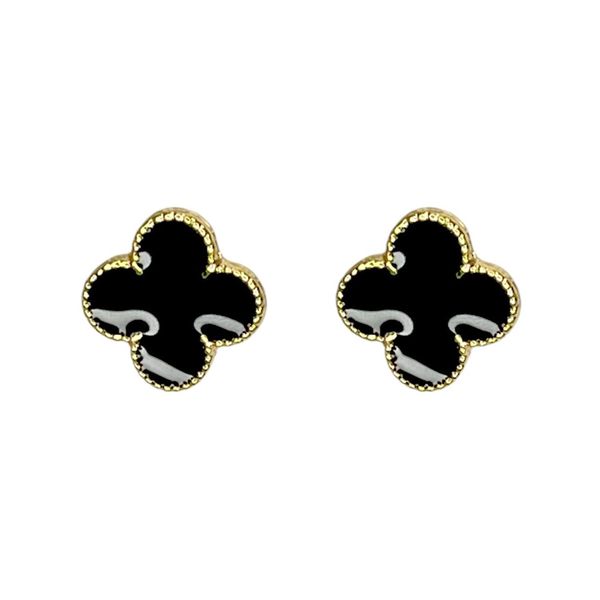 Brinco Trevo Preto Banhado A Ouro 18K