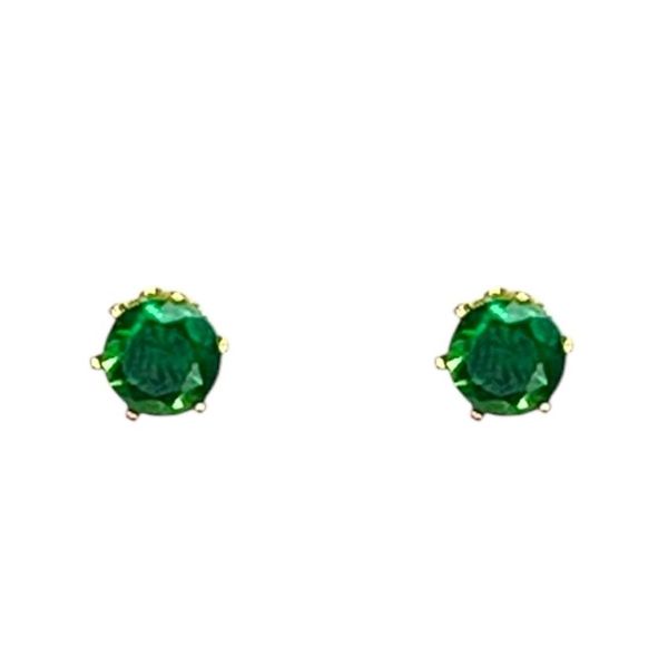 Brinco Redondo Verde Escuro Vidro Banhado A Ouro 18K