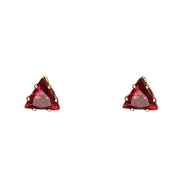 Brinco Triangulo Vermelho Zircônia Banhado A Ouro 18K