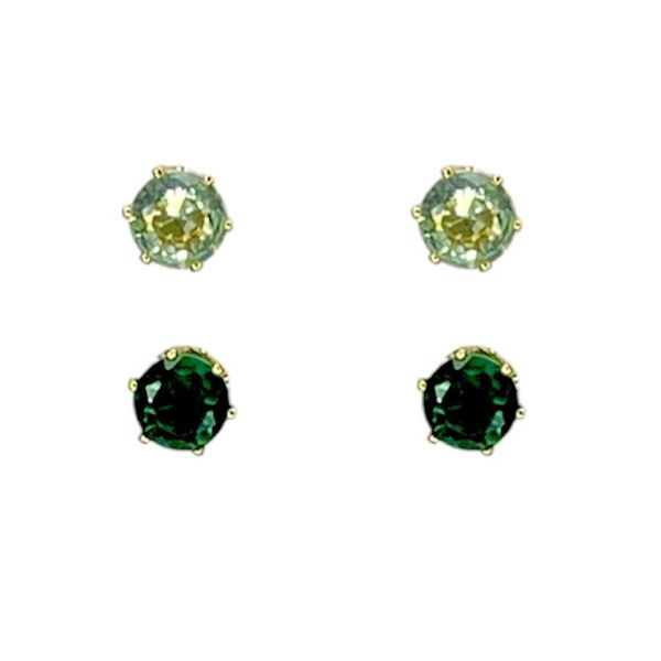 Brinco Duo Redondo Verde Banhado A Ouro 18K