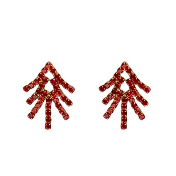 Brinco Pinho Vermelho Strass Banhado A Ouro 18K