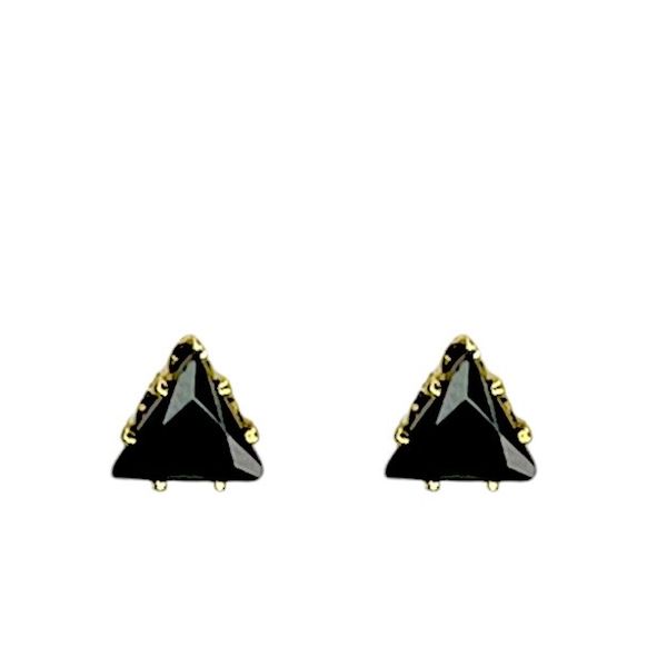 Brinco Triângulo Preto Zircônia Banhado A Ouro 18K