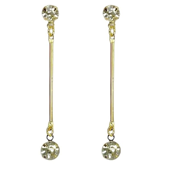 Brinco Palito Duo Strass Banhado A Ouro 18k 