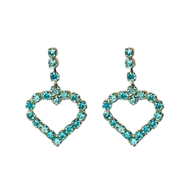 Brinco Coração Pedra Azul Strass Banhado A Ouro 18K