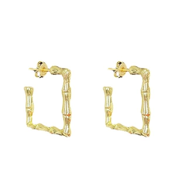 Brinco Argola Quadrado Bamboo Banhado A Ouro 18K