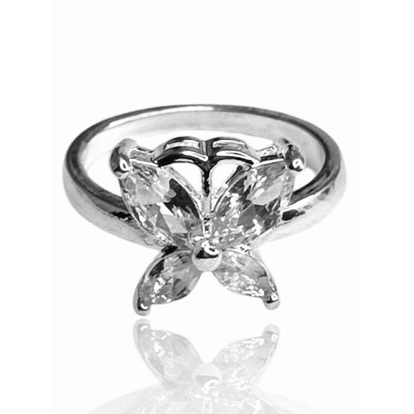 Anel Borboleta Cristal Zircônia Banhando A Prata 925