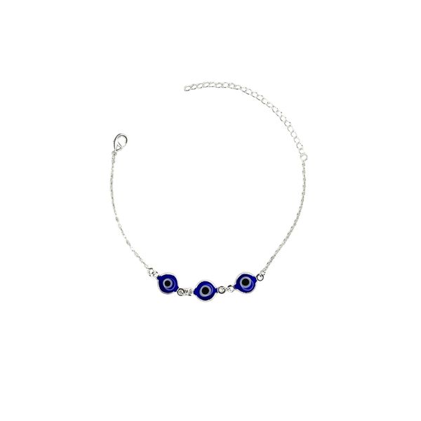 Pulseira Olho Grego Triplo Azul Escuro Banhado A Prata 925