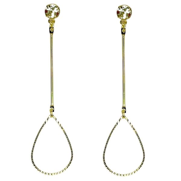 Brinco Palito Gota Vazado Strass Banhado A Ouro 18K
