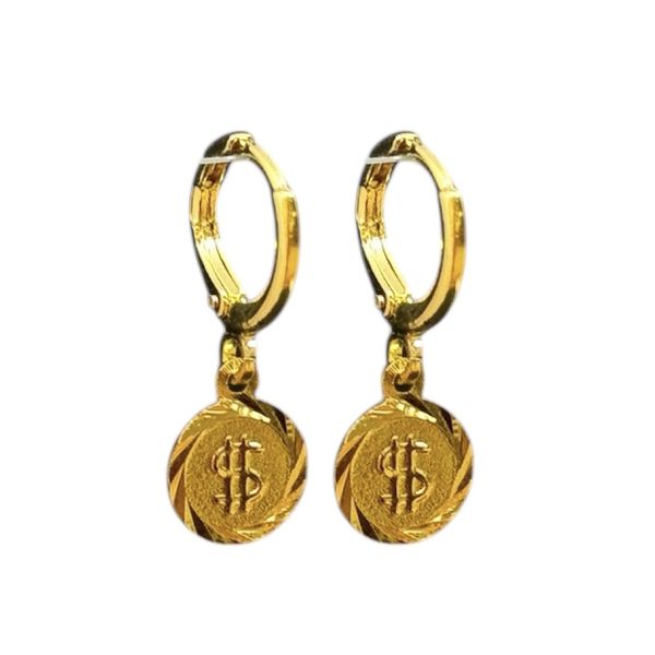Brinco Argola Tqt Cifrão Banhado a Ouro 18k