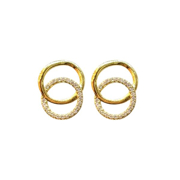 Brinco Argola Duo Liso Cravejada Banhado A Ouro 18K