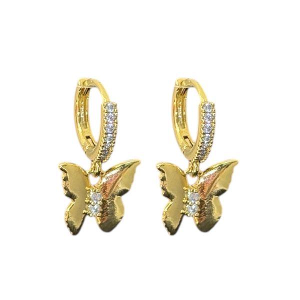 Brinco Borboleta Zircônia Tranqueta Cravejada Banhado A Ouro 18K