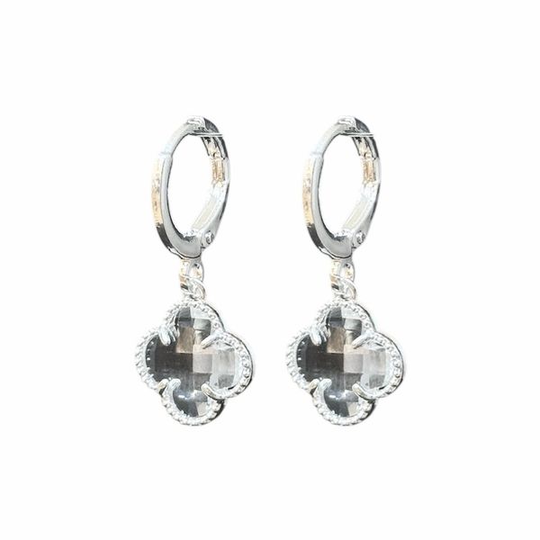 Brinco Trevo 3D Cristal Tranqueta Banhado a Prata 925