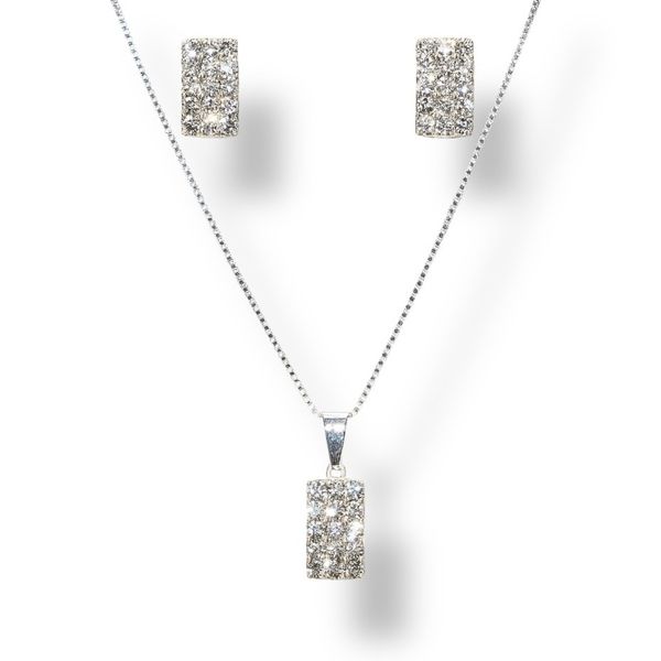 Conjunto Retangular Strass Banhado A Prata 925