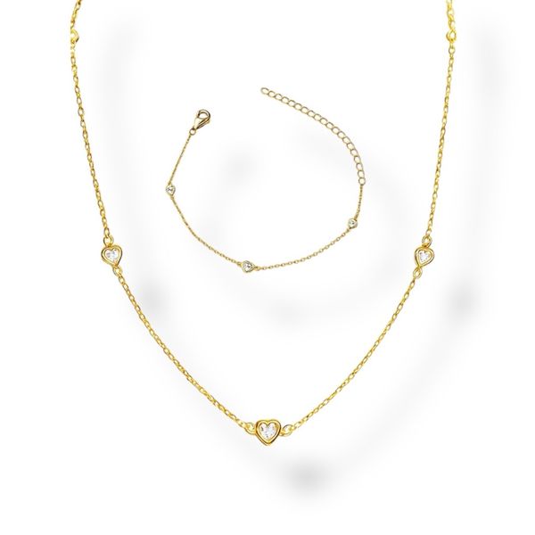 Conjunto Pontos Luz Coração Zircônia Banhado A Ouro 18K