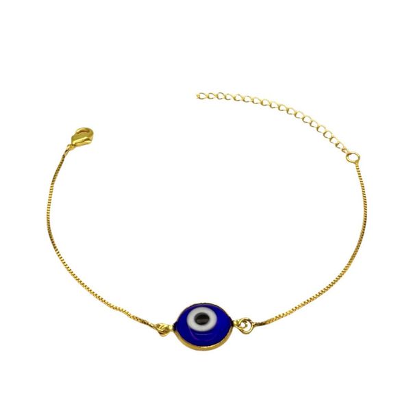 Pulseira Olho Grego Azul Escuro Meio Vazado Banhado A Ouro 18k