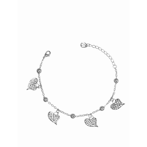 Pulseira Bolinha Coração Pendurado Banhado A Prata 925