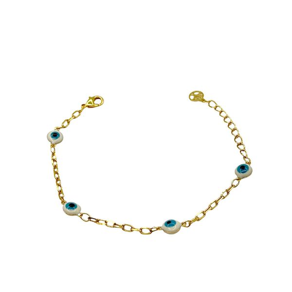 Pulseira Olho Grego Redondo Azul Claro Banhado A Ouro 18K