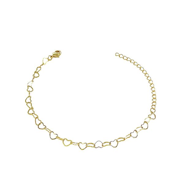 Pulseira Elo coração Vazado 4,5 mm Banhado A Ouro 18K