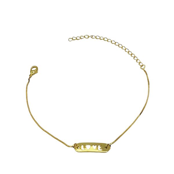 Pulseira Love Placa Meio Vazado Banhado. Ouro 18K
