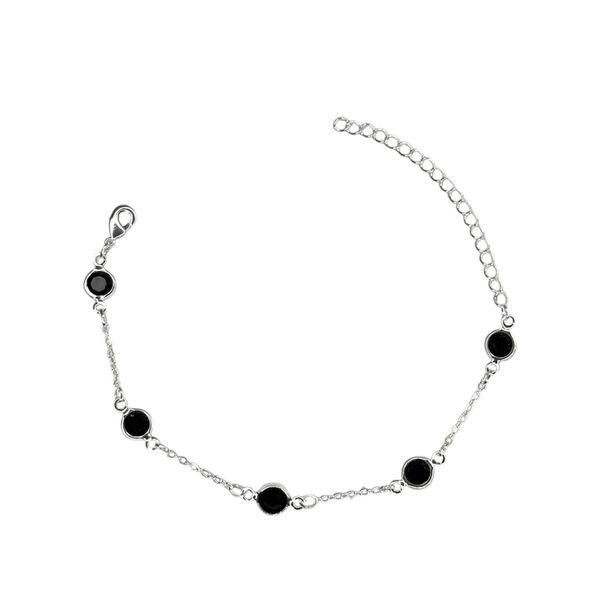 Pulseira Cinco Tiffany Preto Espaçada Banhado A Prata 925