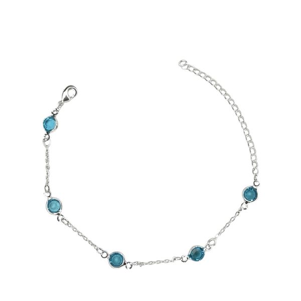 Pulseira Cinco Tiffany Azul Espaçada Banhado A Prata 925
